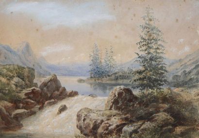 null François Jules COLLIGNON (- 1850)
Torrent et Paysage au château
Deux aquarelles....