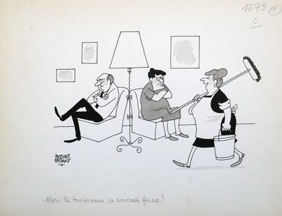 null " Alors les tourtereaux, ça roucoule ferme ?", 1979.
Dessin à l'encre et lavis...