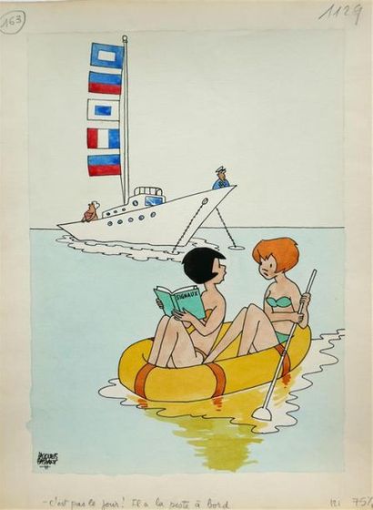null " C'est pas le jour ! Il a la peste à bord.", 1976.
Aquarelle en couleurs sur...