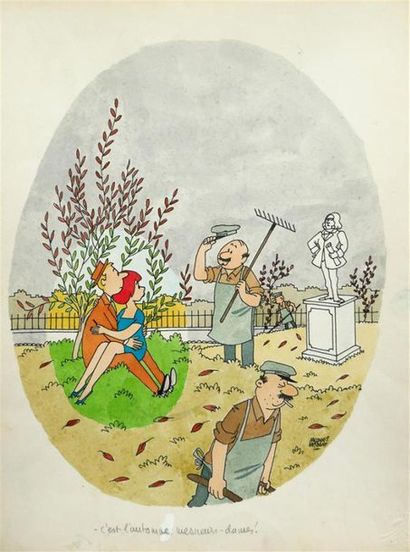 null " C'est l'automne, messieurs-dames ! ", 1967.
Aquarelle en couleurs sur papier...