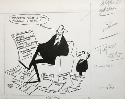 null Sans légende, de Gaulle, 1968.
Dessin à l'encre noire sur papier signé en bas...