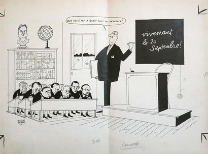 null Sans légende, de Gaulle, 1964.
Dessin à l'encre noire sur papier signé en bas...