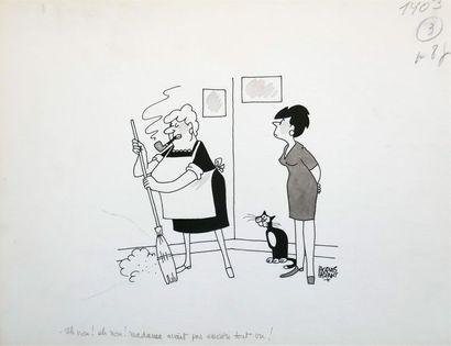 null " Eh non ! eh non ! madame avait pas encore tout vu !, 1981.
Dessin à l'encre...