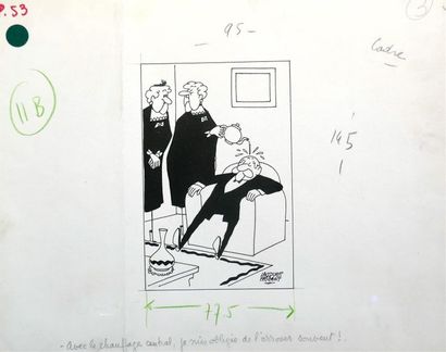 null " Avec le chauffage central, je suis obligée de l'arroser souvent !", 1961.
Dessin...