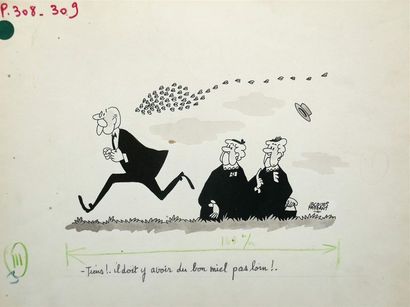 null " Tiens !. il doit y avoir du bon miel pas loin !.", 1961.
Dessin à l'encre...