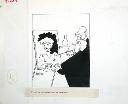 null " C'est un autoportrait de mémoire... ", 1960.
Dessin à l'encre noire sur papier...