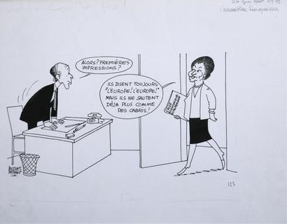 null Sans légende, Simone Veil, 1979.
Trois dessins à l'encre noire sur papier signé...