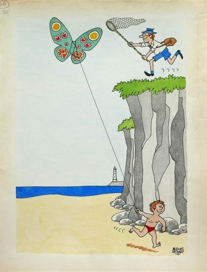 null Sans légende, 1977.
Aquarelle en couleurs sur papier signé en bas à droite,...
