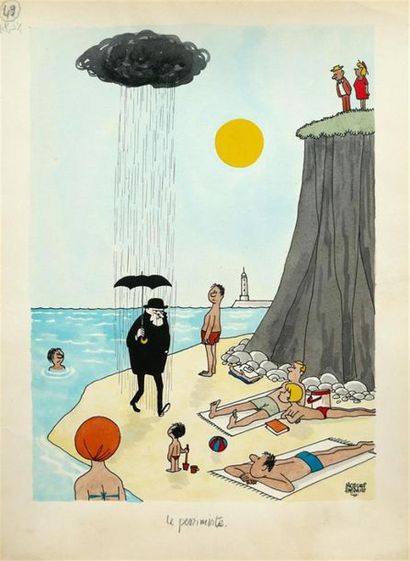 null " Le pessimiste", 1967.
Aquarelle en couleurs sur papier signé en bas à droite,...