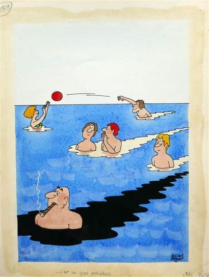 null " C'est un gros pétrolier", 1978.
Aquarelle en couleurs sur papier signé en...