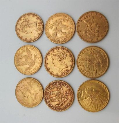 null Neuf monnaies de 10 dollars américain: 1881, 1882, 1898 x2; 1895, 1898, 1901...
