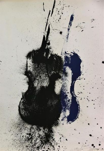 null ARMAN ( 1928-2005)
Violon noir et bleu, sérigraphie en couleurs, HC (insolation...
