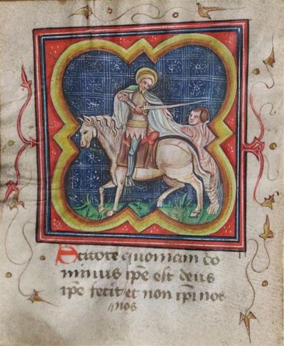 null Flandres vers 1400 
Saint Martin à cheval découpant son manteau
Feuillet d'un...