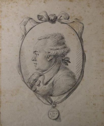 null École française du XVIIIe siècle 
Portrait de Mirabeau encadré par un ruban...