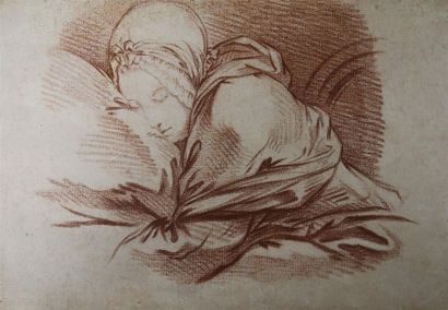null École française du XVIIIe siècle 
Jeune femme endormie 
Sanguine sur papier...