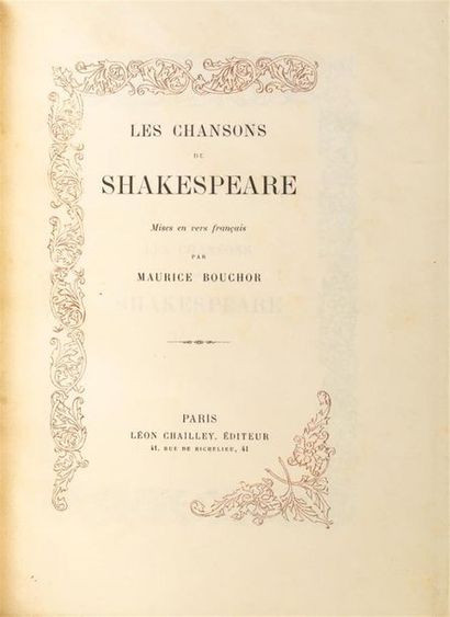 null William SHAKESPEARE. Les Chansons Paris, Chailley, 1896. In-8, maroquin bleu...