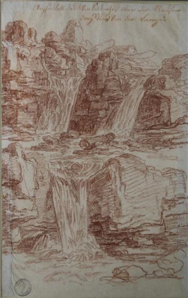null Franz Edmund WEIROTTER (1733 1771)
Étude de cascade 
Sanguine sur papier, inscription...