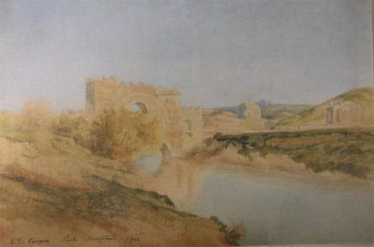 null Alfred de CURZON (1820-1895)
Le ponte Nomentano 
Aquarelle sur papier signée...