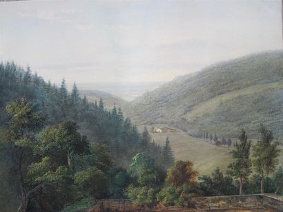 null Eugène CICERI (1813-1890 )
La vallée vue d'une terrasse.
Aquarelle sur papier
Signée...