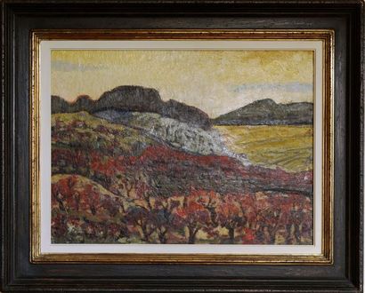 null François LOMBARDI (1925-1996) 
Les Alpilles 
Huile sur carton, signée en bas...