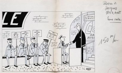 null " Pour la Concorde ?...Passez par la Bourse.", 1962.
Dessin double page à l'encre...