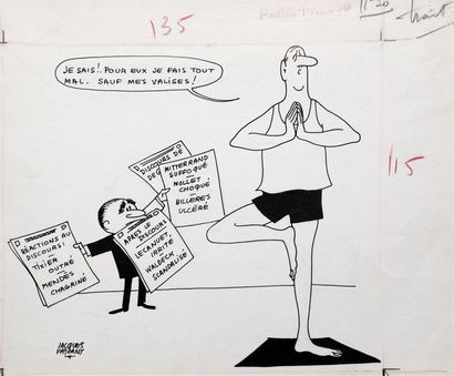 null " Je sais ! Pour eux je fais tout mal. Sauf mes valises !", 1967.
Dessin à l'encre...