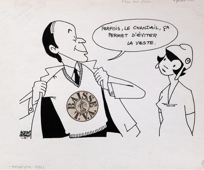 null " Parfois, le chandail, ça permet d'éviter la veste.", 1973.
Dessin à l'encre...