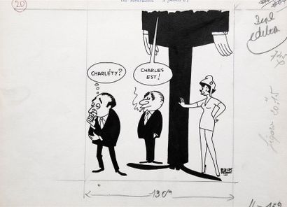 null " Charléty ? " - " Charles est ! "", 1968.
Dessin à l'encre noire sur papier...
