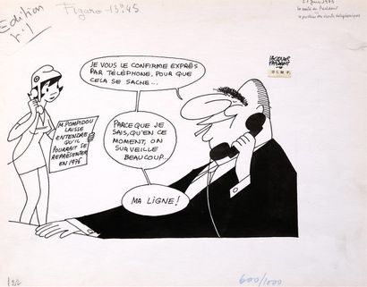 null " La santé du président - Le problème des écoutes téléphoniques.", 1973.
Dessin...