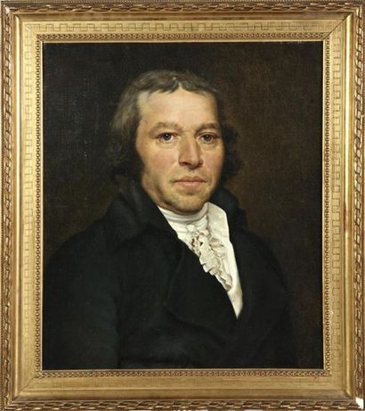 null École française vers 1800 
Portrait d'homme au jabot blanc
Huile sur toile.
55...
