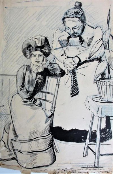 null Maurice LOURDEY (1860-1934)
Cinq dessins à la plume et encre de chine, fusain...