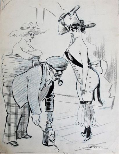 null Maurice LOURDEY (1860-1934)
Cinq dessins à la plume et encre de chine, fusain...