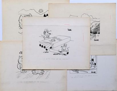 null Philippe JOSSE dit BARBEROUSSE, (1920-2010).
Cinq dessins d'humour à l'encre...