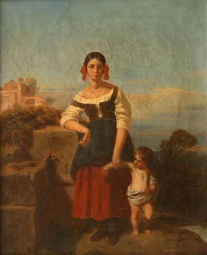 null École française vers 1830 
Mère et son enfant 
Sur sa toile d'origine 
32,5...