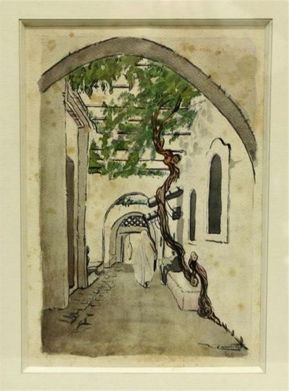 null Marcellin COUDERT (1898-1978)
Ruelle algérienne.
Encre et aquarelle sur papier,...