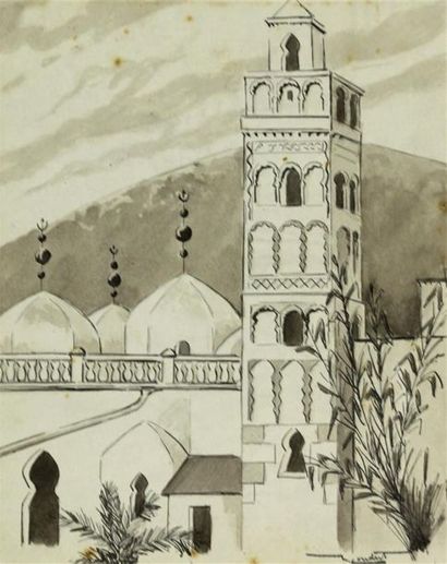 null Marcellin COUDERT (1898-1978)
Trois dessins.
Mosquée au bord de la mer.3 aquarelles...