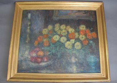 null Lora GIHON XXe siècle
Nature morte aux fruits et fleurs
Huile sur toile
58 x...