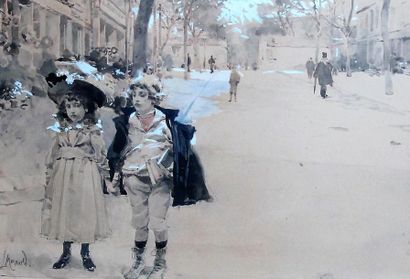 null HAROLD (XIXème siècle)
La sortie d'école
Dessin à l'encre et réhauts de gouache...