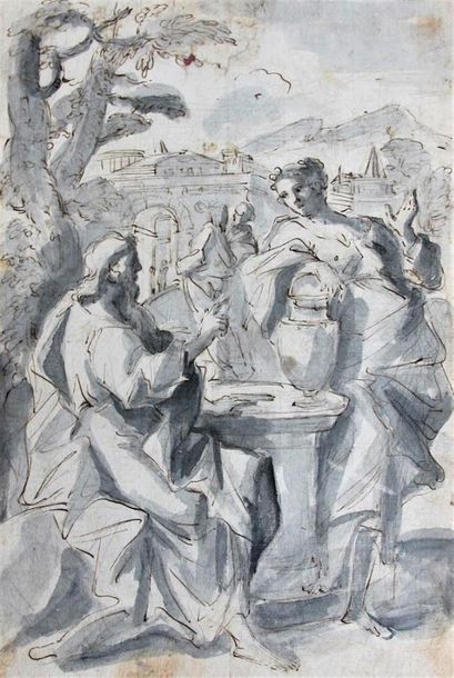 null École bolonaise, vers 1700
Le Christ et la Samaritaine
Encre brune et lavis...