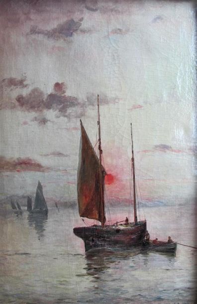 null École hollandaise du XIXe siècle
Marine au coucher du soleil
Huile sur toile...