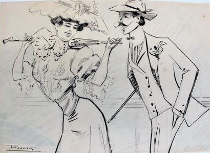 null Maurice LOURDEY (1860-1934)
Six dessins à la plume et encre de chine, fusain...