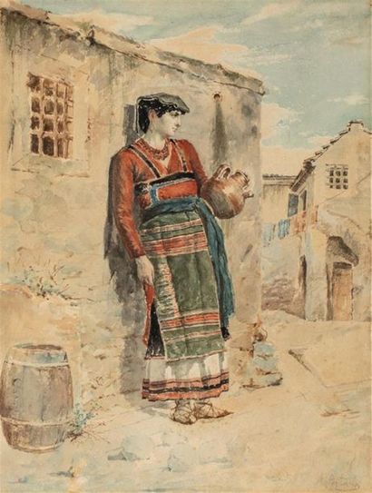 null Jean-François PORTAELS (1818-1895)
Italienne en costume régionale
Aquarelle...