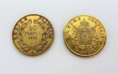 null 20 FRANCS OR
Deux monnaies Napoléon III Empereur, années 1867,1955
Poids: 12,8...