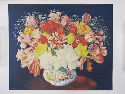 null Jean KISLING (XXe). 
Bouquets de fleurs.
Deux lithographies, signées en bas...