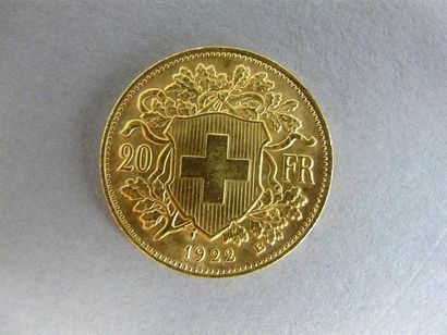 null SUISSE
Quatre monnaies de 20 francs Suisse or,Confédération Hélvétique, 1922.
Poids...