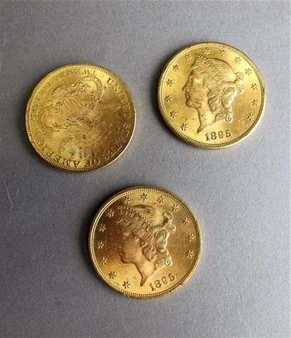 null ETATS-UNIS D'AMERIQUE
Trois monnaies de 20 dollars or, 1895.
Poids total: 100,40...