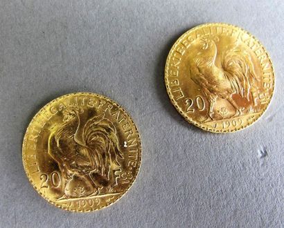 null FRANCE
Deux monnaies de 20 francs or, 1909. 
Poids total: 12,90 g