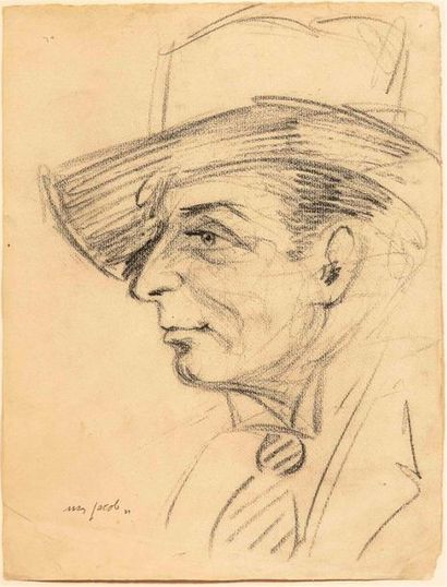 null Max JACOB (1876-1944). 
Homme de profil. 
Esquisse crayon sur papier, signé,...