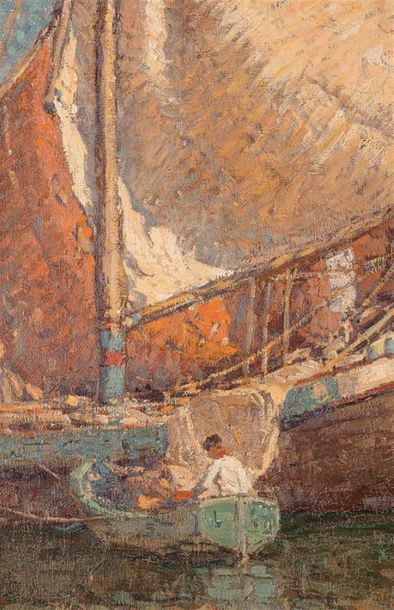 null Edgar PAYNE (1882-1947)
Bateaux à Chioggia, Italie, 1923. 
Huile sur toile rentoilée...