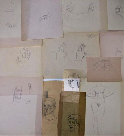 null Louis BILLOTEY (1883-1940)
Ensemble de dix-sept études de mains, nues et visages...